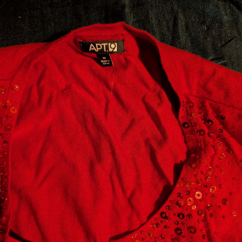 APT.9 Red Sequin Cardigan